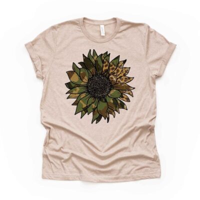 Army Life Camo Sunflower Green and Brown Camo Sunflower  Unisex Cotton T-Shirt