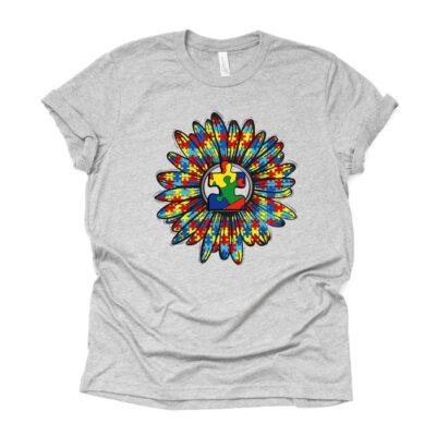 Autism Awareness Tee Autism Sunflower With Ribbon Unisex T-Shirt Cotton Tee