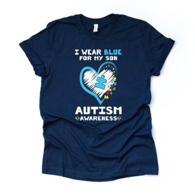 Autism Awareness Tee I Wear Blue For My Son Grandson Unisex T-Shirt Cotton Tee