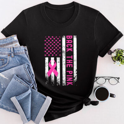 Back The Pink Breast Cancer Awareness Flag Unisex T-Shirt Cotton Tee THM1000