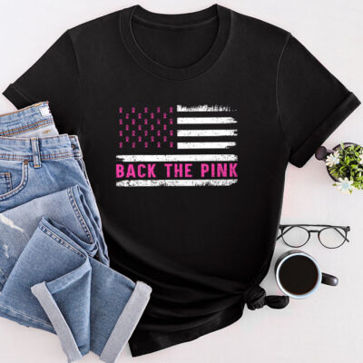 Back The Pink Breast Cancer Awareness Flag Unisex T-Shirt Cotton Tee THM1001