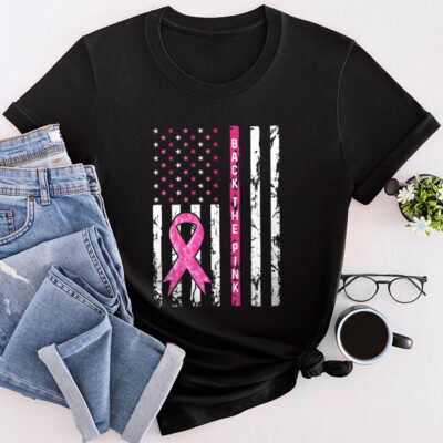 Back The Pink Breast Cancer Awareness Flag Unisex T-Shirt Cotton Tee THM1003