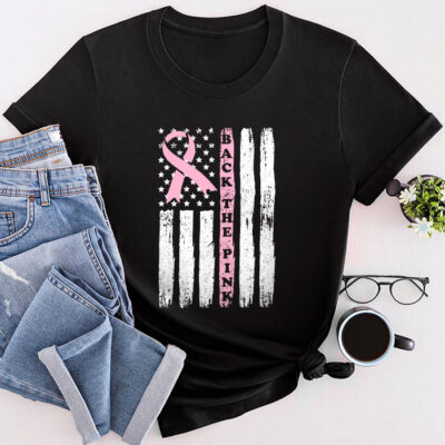 Back The Pink Breast Cancer Awareness Flag Unisex T-Shirt Cotton Tee THM1004