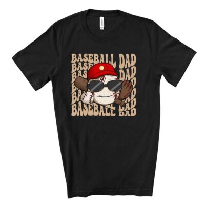 Baseball Dad Tee Baseball Dad With Glove Bat And Cap Unisex T-Shirt Cotton Tee