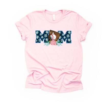 Baseball Mom Cute Baseball Mom With Glove And Ball Floral Print Unisex T-Shirt Cotton Tee