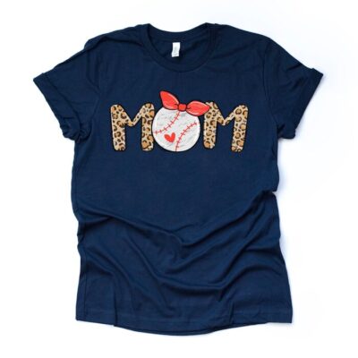 Baseball Mom Super Cute Baseball Mom With Bow And Leopard Print Unisex T-Shirt Cotton Tee