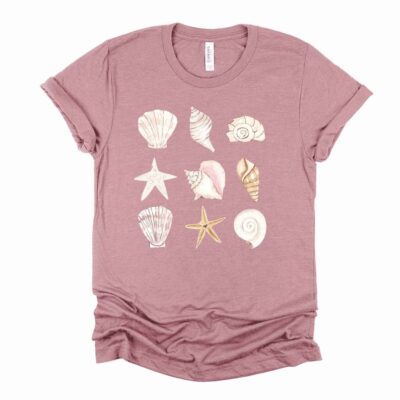 Beach And Vacation Tee Pretty Shells In A Row Seashells Unisex Cotton T-Shirt