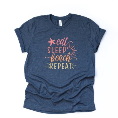 Beach Life Eat Sleep Beach Repeat Funny Beach Tee Unisex Cotton T-Shirt