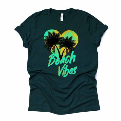 Beach & Vacation Tee Retro 80'S Style Beach Vibes Palm Tree Design Unisex Cotton T-Shirt