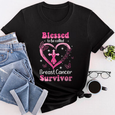 Blessed To Be Called Breast Cancer Survivor Pink Butterfly Unisex T-Shirt Cotton Tee THM1113