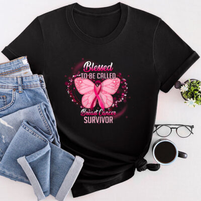 Blessed To Be Called Breast Cancer Survivor Pink Butterfly Unisex T-Shirt Cotton Tee THM1114