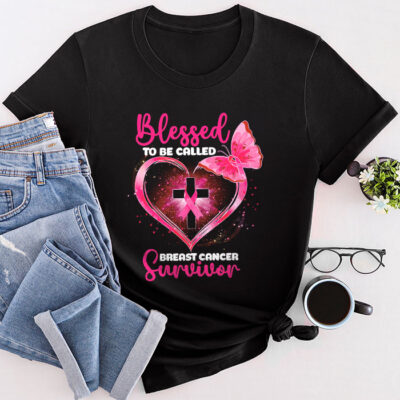 Blessed To Be Called Breast Cancer Survivor Pink Butterfly Unisex T-Shirt Cotton Tee THM1115