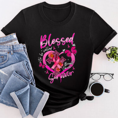 Blessed To Be Called Breast Cancer Survivor Pink Butterfly Unisex T-Shirt Cotton Tee THM1116