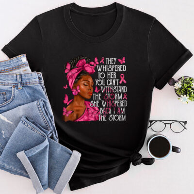 Breast Cancer Awareness Black Women Warrior Pink Ribbon Unisex T-Shirt Cotton Tee THM1022