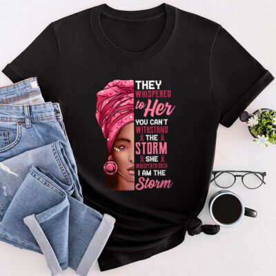 Breast Cancer Awareness Black Women Warrior Pink Ribbon Unisex T-Shirt Cotton Tee THM1023