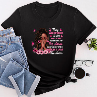 Breast Cancer Awareness Black Women Warrior Pink Ribbon Unisex T-Shirt Cotton Tee THM1025