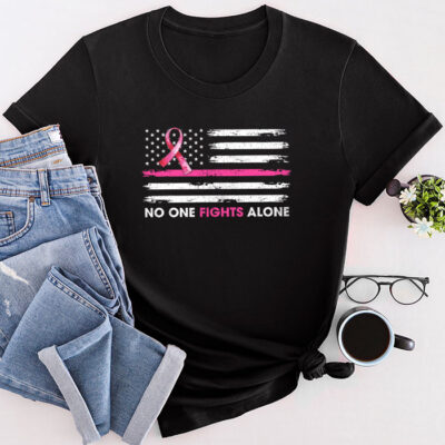 Breast Cancer Awareness Pink Ribbon Usa American Flag Men Unisex T-Shirt Cotton Tee THM1010