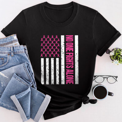 Breast Cancer Awareness Pink Ribbon Usa American Flag Men Unisex T-Shirt Cotton Tee THM1011