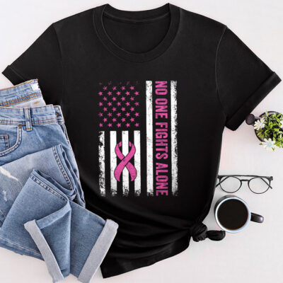 Breast Cancer Awareness Pink Ribbon Usa American Flag Men Unisex T-Shirt Cotton Tee THM1012