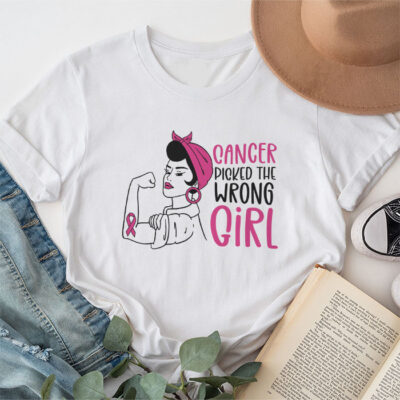 Cancer Picked The Wrong Girl Breast Cancer Awareness Unisex T-Shirt Cotton Tee THM1184