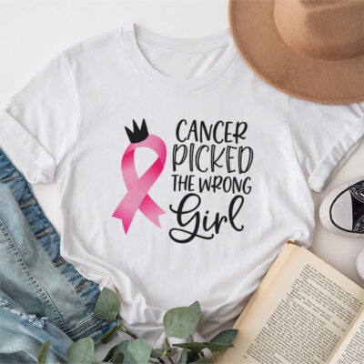 Cancer Picked The Wrong Girl Breast Cancer Awareness Unisex T-Shirt Cotton Tee THM1185