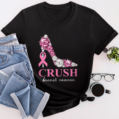 Crush Breast Cancer Bling Pink Ribbon Awareness October Unisex T-Shirt Cotton Tee THM1037