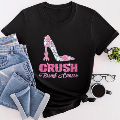 Crush Breast Cancer Bling Pink Ribbon Awareness October Unisex T-Shirt Cotton Tee THM1038