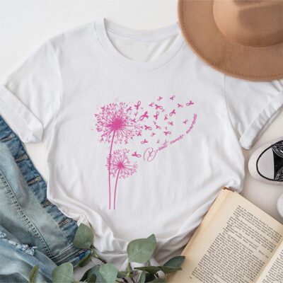 Dandelion Breast Cancer Awareness Pink Ribbon Support Gift Unisex T-Shirt Cotton Tee THM1096