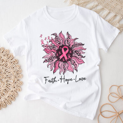 Faith Hope Love Pink Ribbon Breast Cancer Awareness Unisex T-Shirt Cotton Tee THM1064