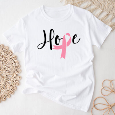 Hope Pink Ribbon Leopard Sunflower Breast Cancer Awareness Unisex T-Shirt Cotton Tee THM1045