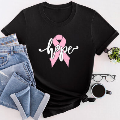 Hope Pink Ribbon Leopard Sunflower Breast Cancer Awareness Unisex T-Shirt Cotton Tee THM1046