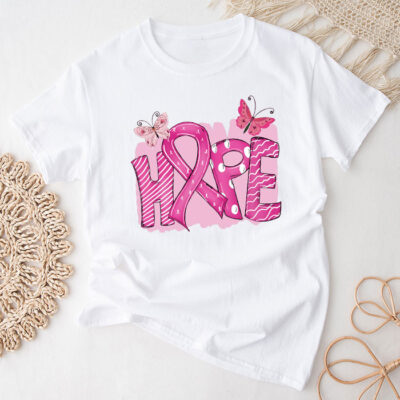 Hope Pink Ribbon Leopard Sunflower Breast Cancer Awareness Unisex T-Shirt Cotton Tee THM1047