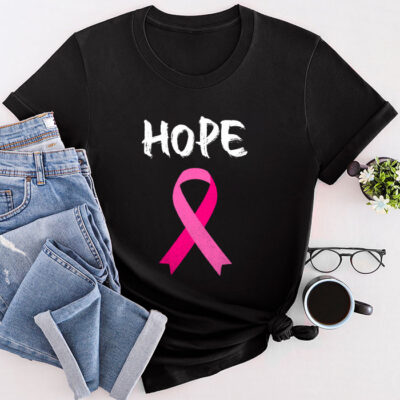 Hope Pink Ribbon Leopard Sunflower Breast Cancer Awareness Unisex T-Shirt Cotton Tee THM1048