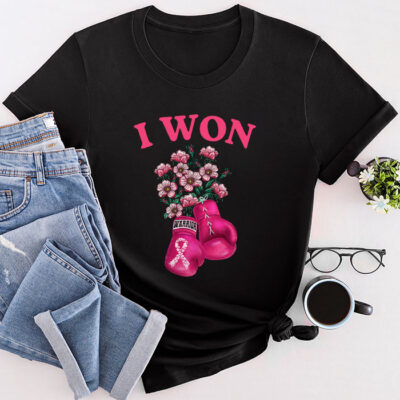 I Won Breast Cancer Awareness Support Pink Ribbon Survivor Unisex T-Shirt Cotton Tee THM1028