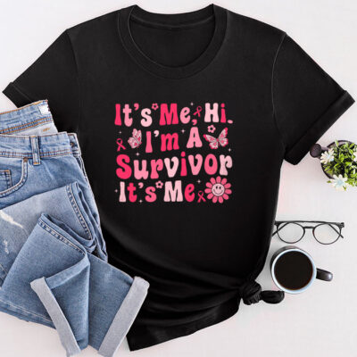 It'S Me Hi I'M Survivor Breast Cancer Awareness Pink Ribbon Unisex T-Shirt Cotton Tee THM1015