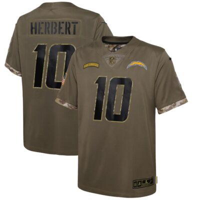 Justin Herbert Los Angeles Chargers Youth 2022 Salute To Service Player Limited Jersey - Olive