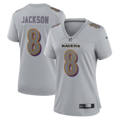 Lamar Jackson Baltimore Ravens Women Atmosphere Fashion Game Jersey - Gray