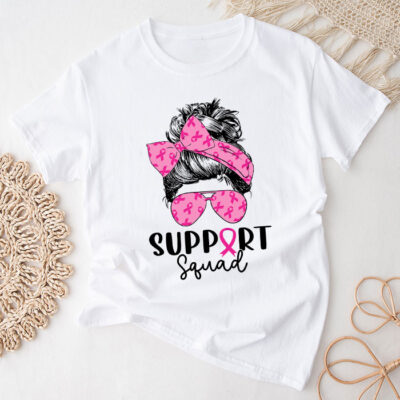 Support Squad Messy Bun Leopard Pink Breast Cancer Awareness Unisex T-Shirt Cotton Tee THM1009